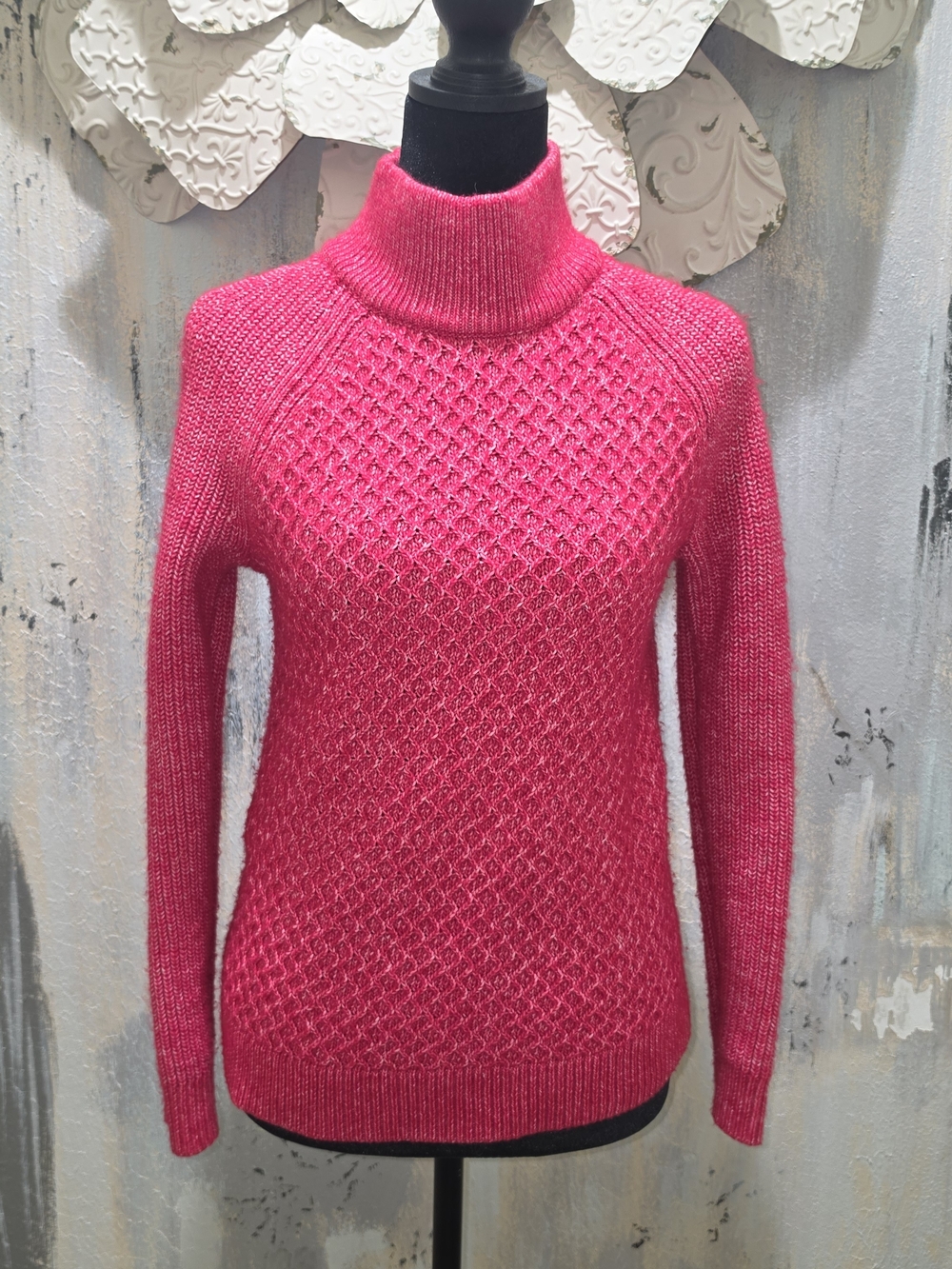 Talbots Cozy Hot Pink Turtleneck Knit Sweater Size Medium